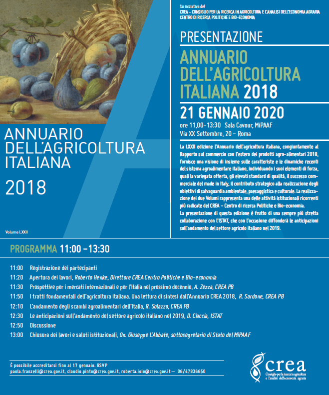 CREA highlights positive signals for the agri-food sector in 2018: production and industry do increase and the balance deficit of the agri-food exchanges does decrease