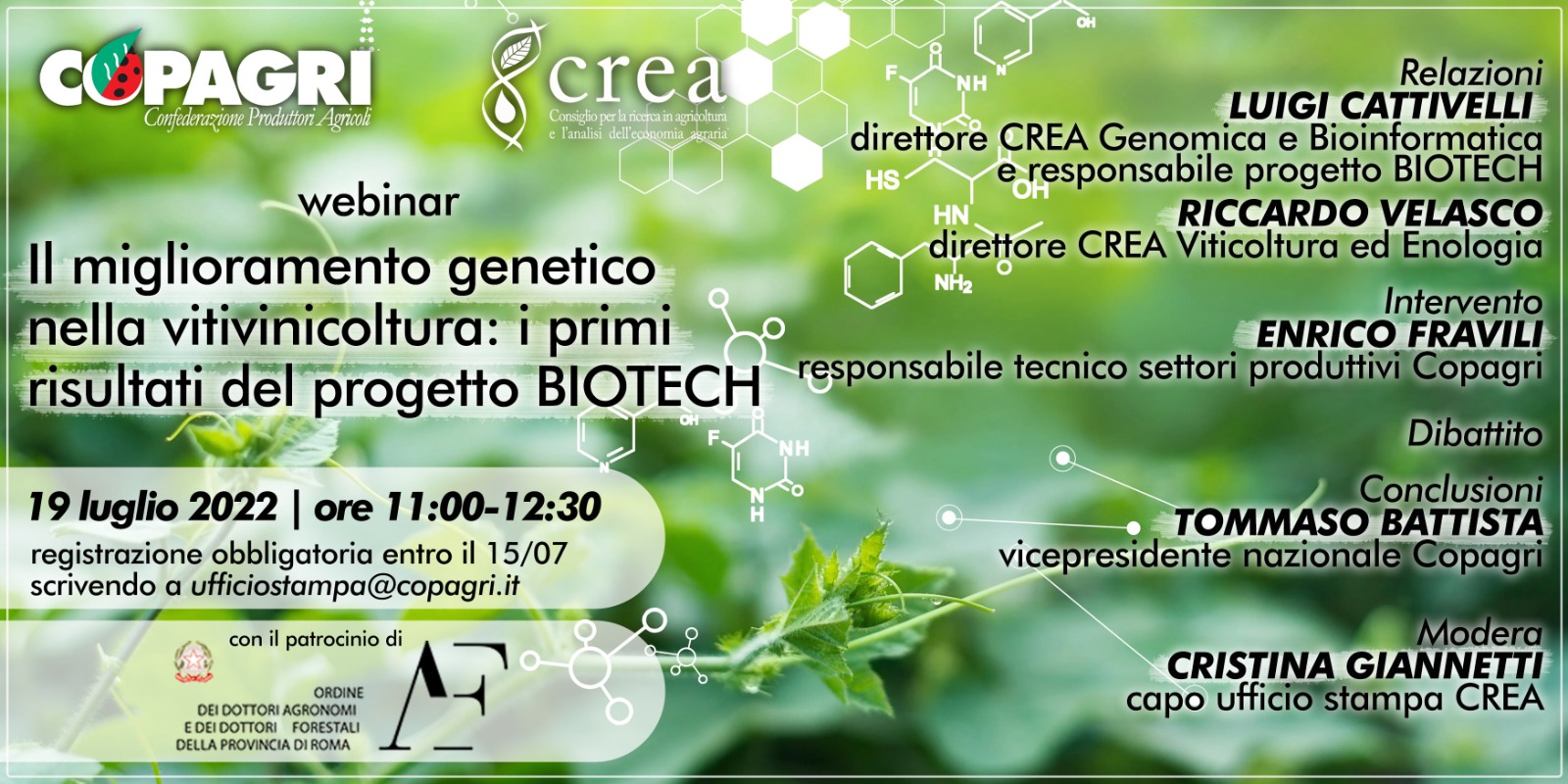Biotecnologie e viticoltura: Webinar COPAGRI-CREA &ldquo;IL MIGLIORAMENTO GENETICO NELLA VITIVINICOLTURA: I PRIMI RISULTATI DEL PROGETTO BIOTECH